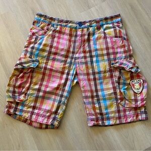 Jetlag Vintage Colorful Plaid 100% Cotton Cargo Shorts size 40